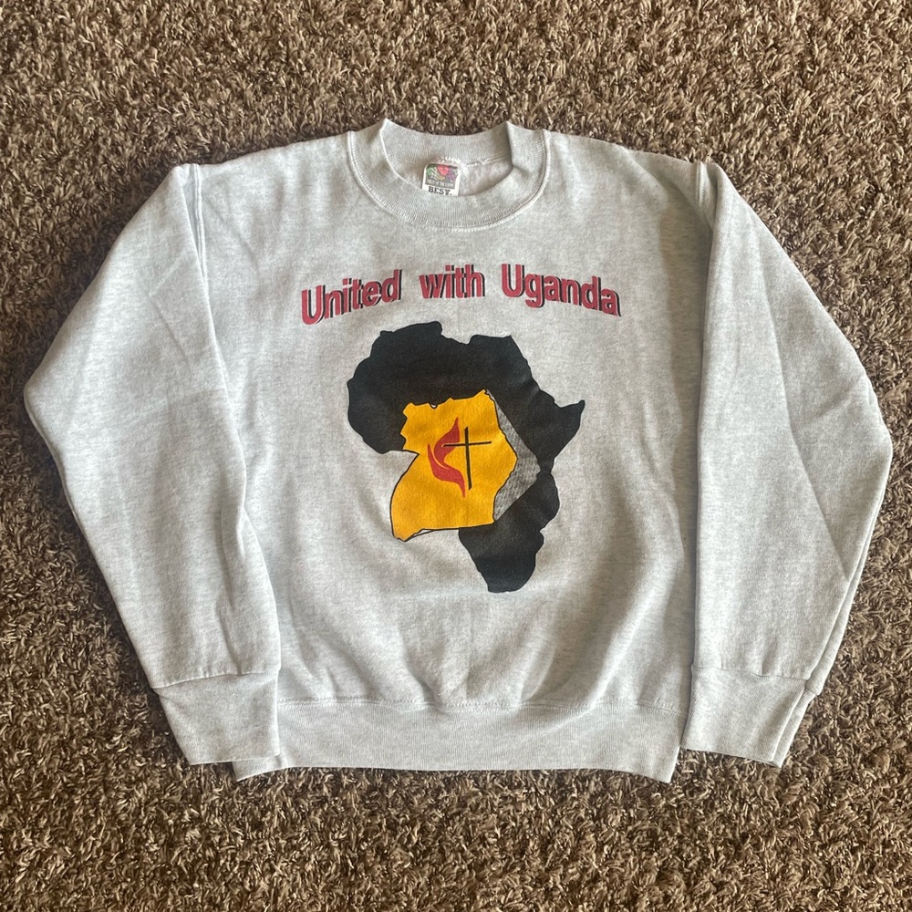 Vintage United With Uganda Sweatshirt Crewneck Grey/White FOTL Mens Size Small